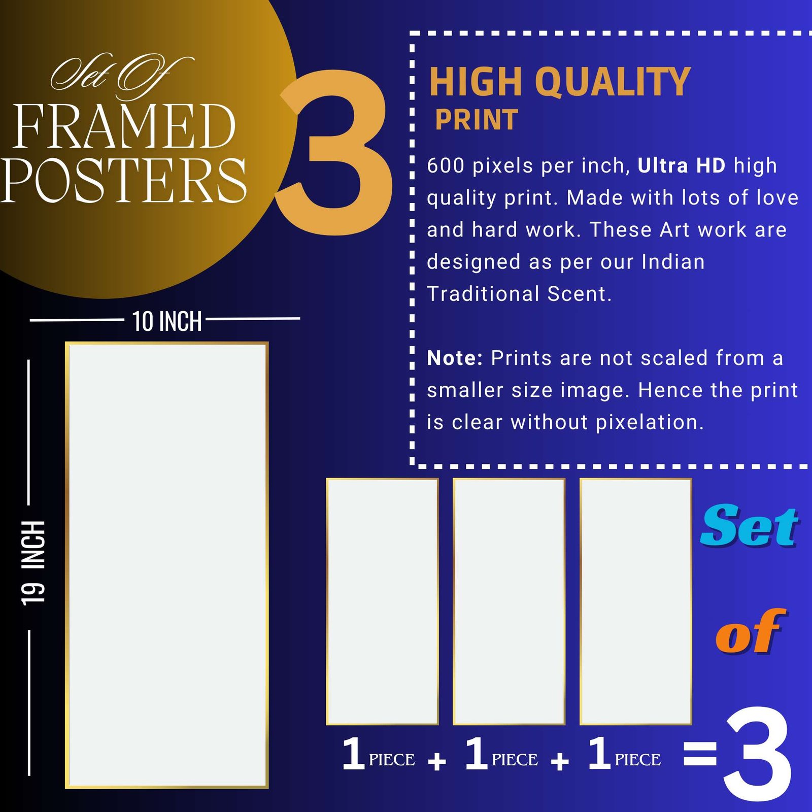 Set of Three large Wall Paintings for Wall Dacoration Golden Framed Wall Paintings for Living Room & Bedroom Wall Art for Home Decoration & Office Wall Décor (14x11 inch CH-LGD3-4) - Image 2